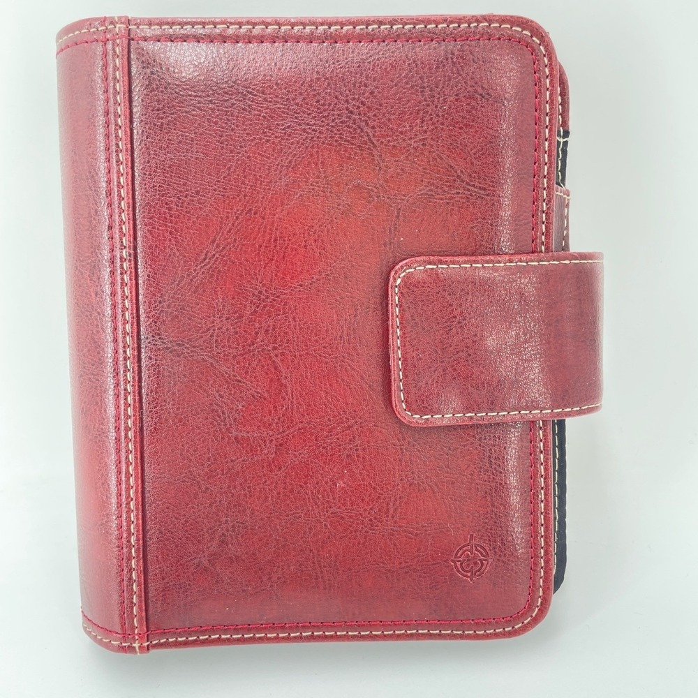 Franklin Covey Compact Leather Planner Burgundy 6-Ring Binder Magnetic Snap Red